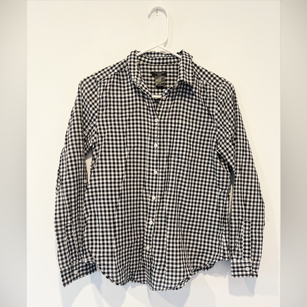 NWT Ann Taylor gingham‎ mini check print cotton button down xsmall petite XSP